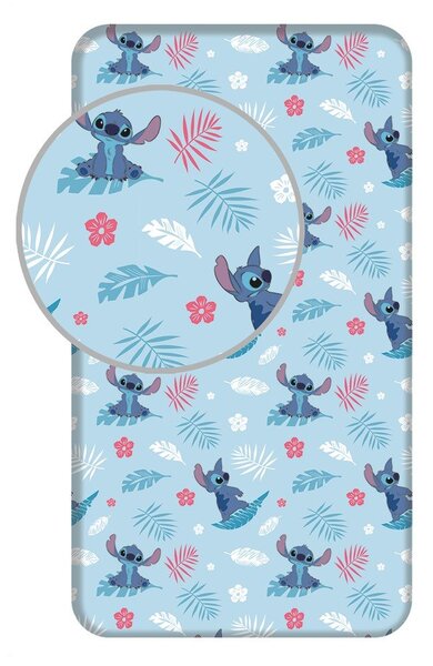 Niebieskie bawełniane prześcieradło dziecięce jednoosobowe z gumką 90x200 cm Lilo & Stitch "Blue" – Jerry Fabrics