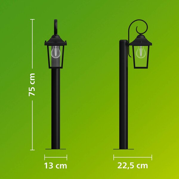 Philips Słupek oświetleniowy Buzzard, czarna, 75 cm, IP44, E27 możliwość ściemniania, czarny, aluminium