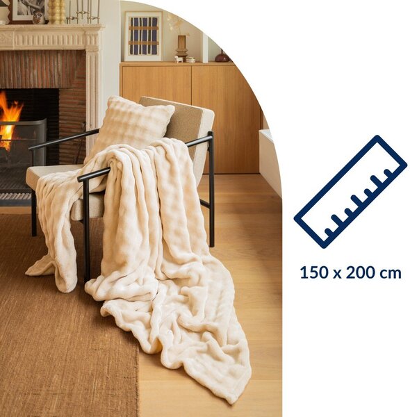 Koc z mikropluszu w kolorze kości słoniowej 150x200 cm Wave – Tiseco Home Studio