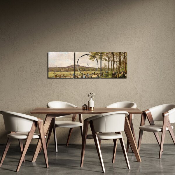 Obraz - French 19th Century, Race Course at Longchamps, reprodukcje (z zegarem) (90x30 cm)