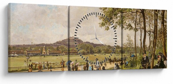 Obraz - French 19th Century, Race Course at Longchamps, reprodukcje (z zegarem) (90x30 cm)