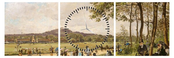 Obraz - French 19th Century, Race Course at Longchamps, reprodukcje (z zegarem) (90x30 cm)