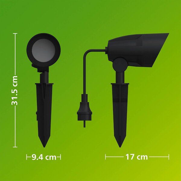 Philips Reflektor z grotem ziemnym Cylr, czarny, wtyczką, IP44, GU10 Cylr, czarny, aluminium