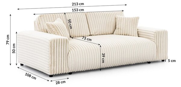 Kremowa sztruksowa sofa 213 cm Justin – Ropez