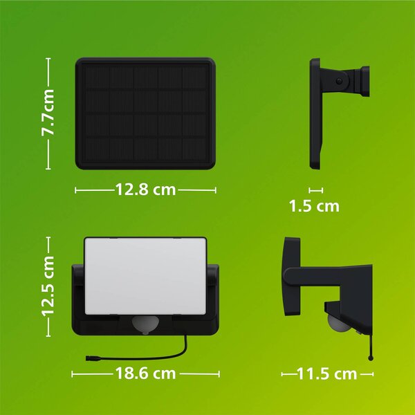 Philips Kinkiet solarny LED Fyns, czarny, z czujnikiem, IP44 Fyns, czarny, tworzywo sztuczne