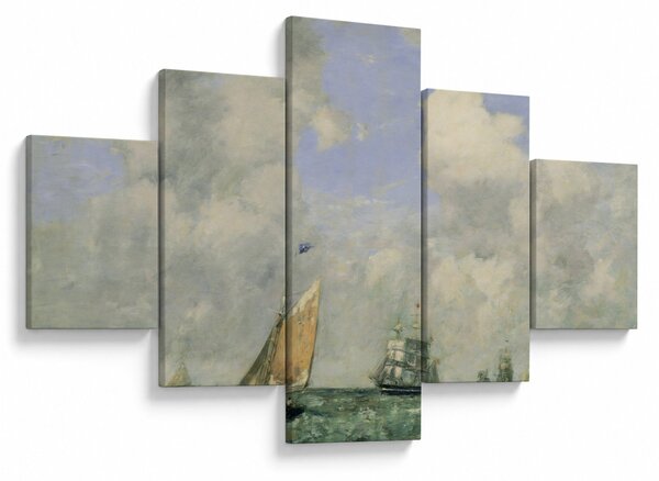 Obraz - Eugène Boudin, Ships and Sailing Boats Leaving Le Havre, reprodukcje (125x70 cm)