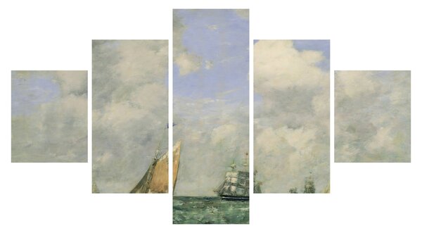 Obraz - Eugène Boudin, Ships and Sailing Boats Leaving Le Havre, reprodukcje (125x70 cm)