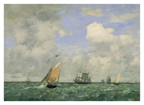 Obraz - Eugène Boudin, Ships and Sailing Boats Leaving Le Havre, reprodukcje (70x50 cm)