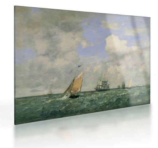 Obraz na szkle - Eugène Boudin, Ships and Sailing Boats Leaving Le Havre, reprodukcje (70x50 cm)