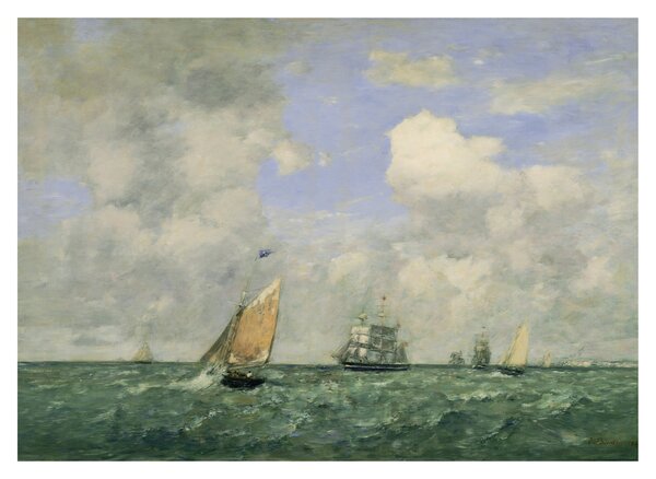 Obraz na szkle - Eugène Boudin, Ships and Sailing Boats Leaving Le Havre, reprodukcje (70x50 cm)