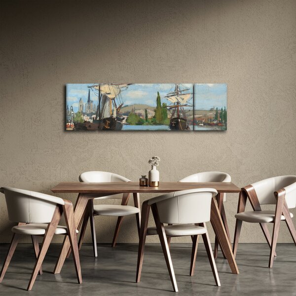 Obraz - Claude Monet, Ships Riding on the Seine at Rouen, reprodukcje (170x50 cm)