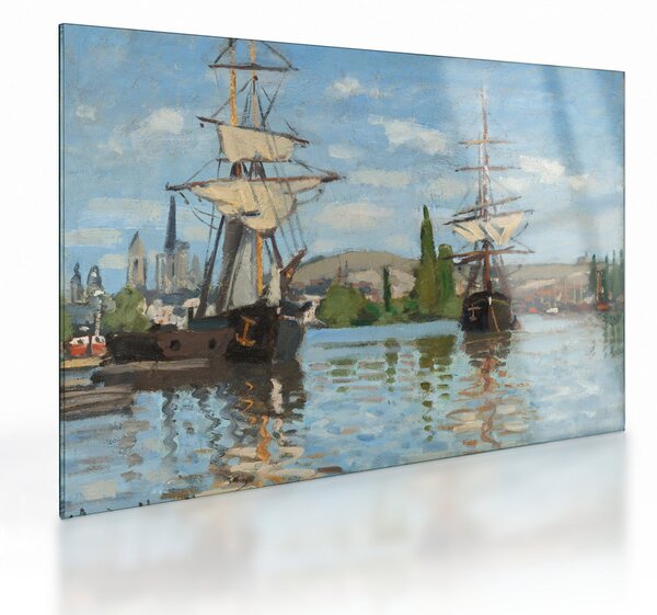 Obraz na szkle - Claude Monet, Ships Riding on the Seine at Rouen, reprodukcje (70x50 cm)