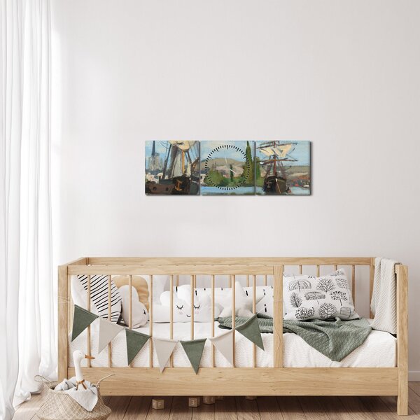 Obraz - Claude Monet, Ships Riding on the Seine at Rouen, reprodukcje (z zegarem) (90x30 cm)