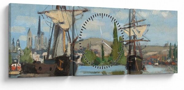 Obraz - Claude Monet, Ships Riding on the Seine at Rouen, reprodukcje (z zegarem) (90x30 cm)