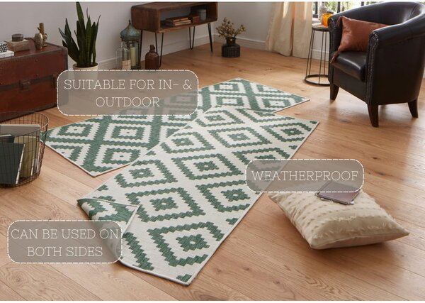 Zielono-kremowy chodnik dwustronny odpowiedni na zewnątrz NORTHRUGS Malta, 80x250 cm