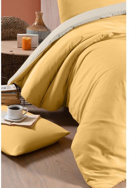 Żółto-kremowa bawełniana pościel dwuosobowa z prześcieradłem 200x220 cm – Mila Home