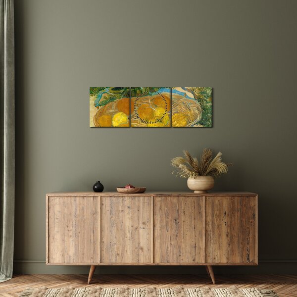 Obraz - Vincent van Gogh, Still Life of Oranges and Lemons with Blue Gloves, reprodukcje (z zegarem) (90x30 cm)