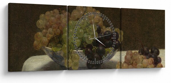 Obraz - Henri Fantin-Latour, Still Life with Grapes and a Carnation, reprodukcje (z zegarem) (90x30 cm)