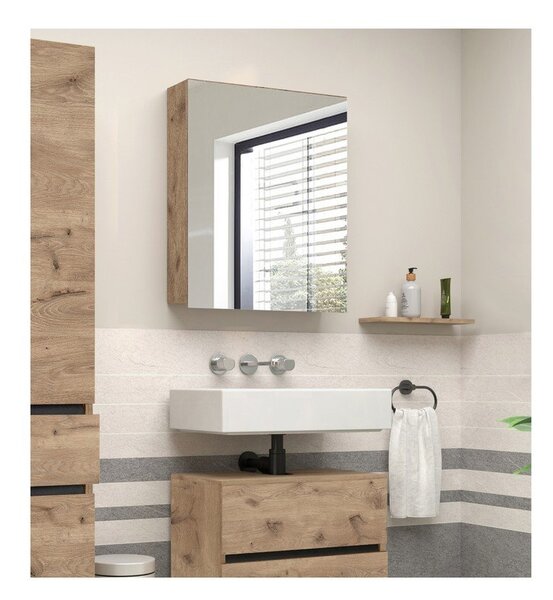 Wisząca szafka łazienkowa z lustrem w dekorze dębu 60x70 cm Wisla – Støraa