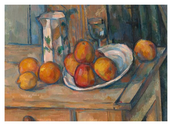 Obraz na szkle - Paul Cézanne, Still Life with Milk Jug and Fruit, reprodukcje (70x50 cm)
