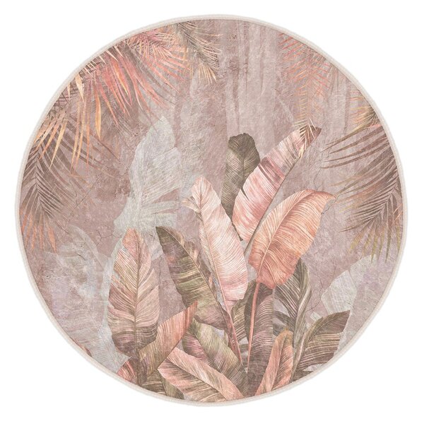 Jasnoróżowy okrągły dywan odpowiedni do prania ø 150 cm Dusty Leaves – Mila Home