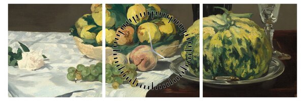 Obraz - Edouard Manet, Still Life with Melon and Peaches, reprodukcje (z zegarem) (90x30 cm)
