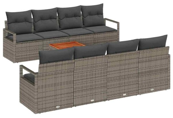 Zestaw Mebli Ogrodowych Komplet Wypoczynkowy 9-Częściowy Szary Rattan Na Taras Balkon Ogród