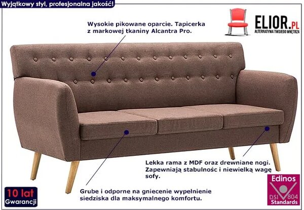 3-osobowa brązowa sofa pikowana K0-T64