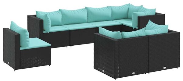 Zestaw Mebli Ogrodowych Komplet Wypoczynkowy Z Poduszkami 8-Częściowy Czarny Rattan Na Taras Balkon Ogród