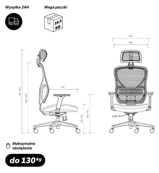 Fotel biurowy obrotowy z zagłówkiem czarny: ORBIT