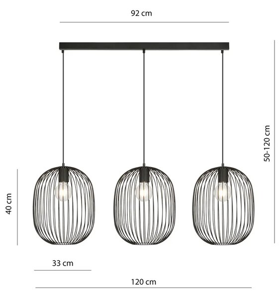 Czarna potrójna lampa wisząca w stylu loft F4-G81