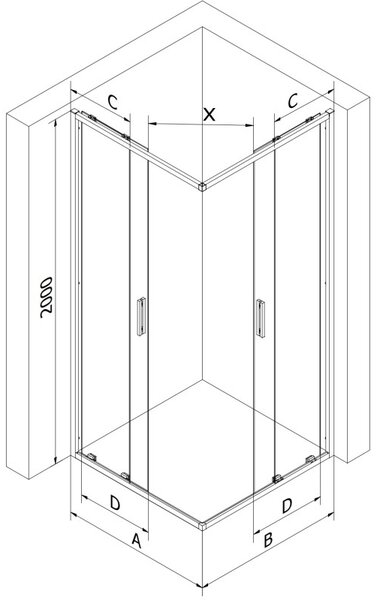 Mexen Exo-S Duo kabina prysznicowa kwadratowa rozsuwana 90 x 90 cm, transparent, czarna - 8111-090-090-70-00