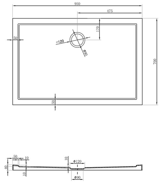Mexen Flow brodzik prostokątny slim 95 x 70 cm, biały połysk - 46R107095