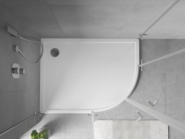 Mexen Flow brodzik półokrągły asymetryczny slim lewy 90 x 80 cm, biały połysk - 46Q108090L