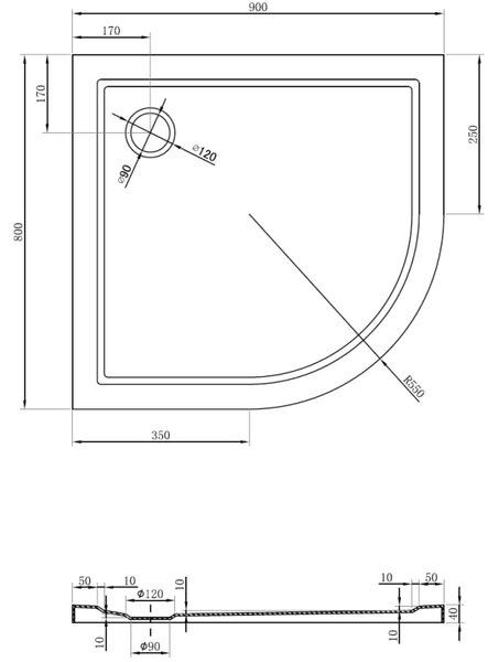 Mexen Flow brodzik półokrągły asymetryczny slim lewy 90 x 80 cm, biały połysk - 46Q108090L
