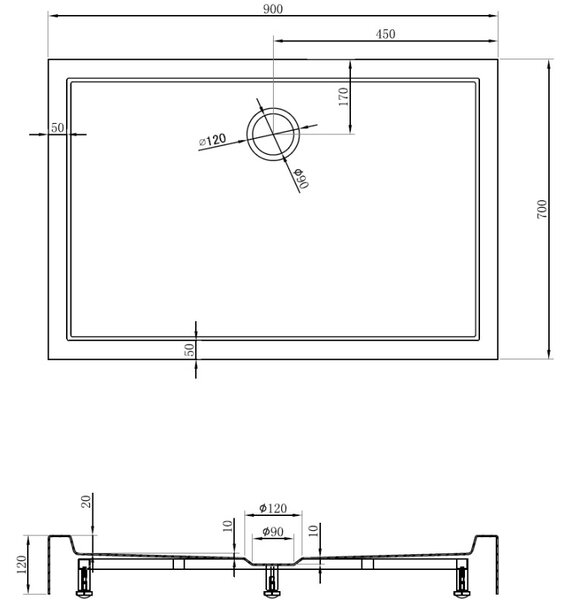 Mexen Flow+ brodzik prostokątny 90 x 70 cm, biały połysk - 46R107090H