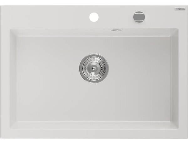 Mexen Elix zlewozmywak granitowy 1-komorowy 700 x 500 mm, biały, syfon chrom - 6526701005-20