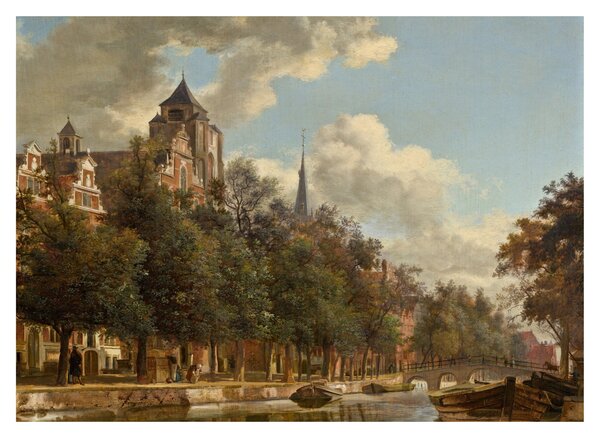 Obraz na szkle - Jan van der Heyden, View Down a Dutch Canal, reprodukcje (70x50 cm)