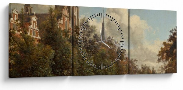 Obraz - Jan van der Heyden, View Down a Dutch Canal, reprodukcje (z zegarem) (90x30 cm)