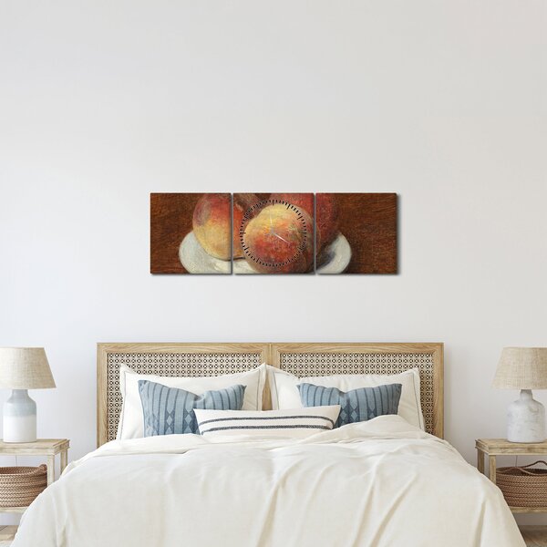 Obraz - Henri Fantin-Latour, Three Peaches on a Plate, reprodukcje (z zegarem) (90x30 cm)