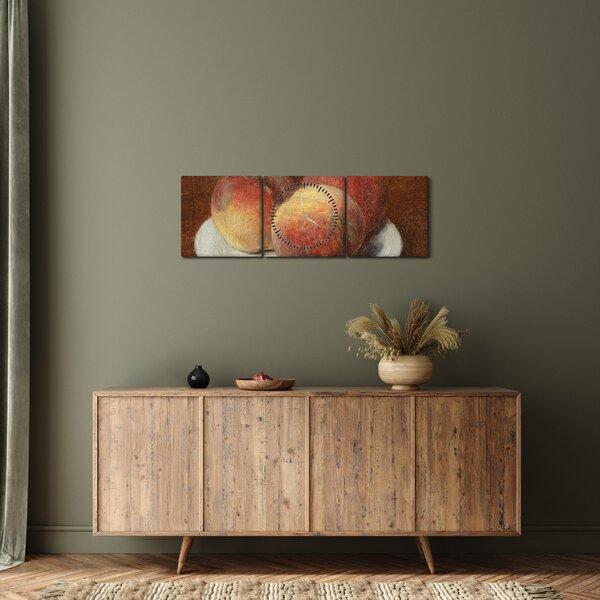 Obraz - Henri Fantin-Latour, Three Peaches on a Plate, reprodukcje (z zegarem) (90x30 cm)