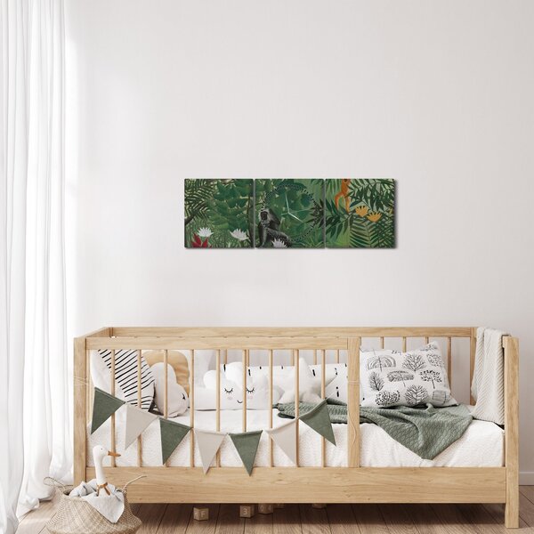 Obraz - Henri Rousseau, Tropical Forest with Monkeys, reprodukcje (z zegarem) (90x30 cm)