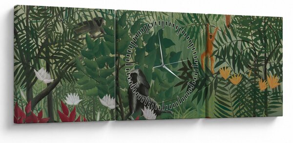 Obraz - Henri Rousseau, Tropical Forest with Monkeys, reprodukcje (z zegarem) (90x30 cm)