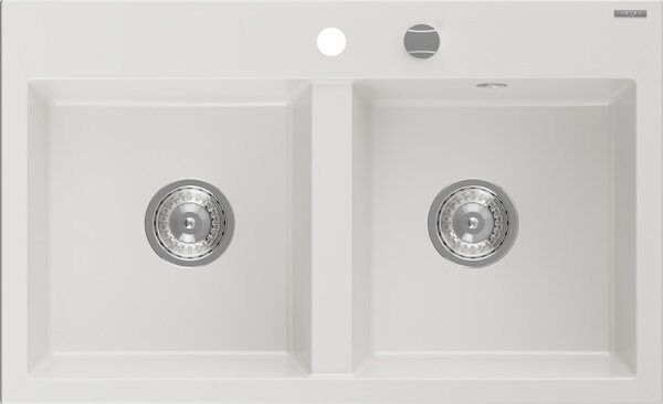 Mexen Hektor zlewozmywak granitowy 2-komorowy 800 x 480 mm, biały, syfon chrom - 6521802000-20