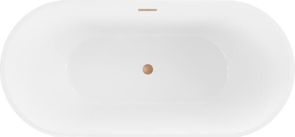 Mexen Luna wanna wolnostojąca 160 x 75 cm, biała, przelew miedź szczotkowana - 52031607500-65