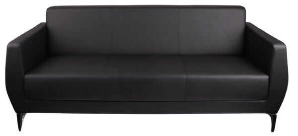 Trzyosobowa Sofa Basco Black 3, do biura, do recepcji, do lobby, skórzana, elegancka
