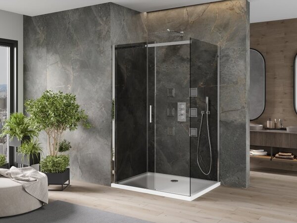 Mexen Omega kabina prysznicowa rozsuwana 100 x 90 cm, grafit, chrom + brodzik Flat, bialy - 825-100-090-01-40-4010