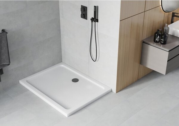 Mexen Flat brodzik prostokątny slim 80 x 70 cm, biały, syfon czarny - 40107080B