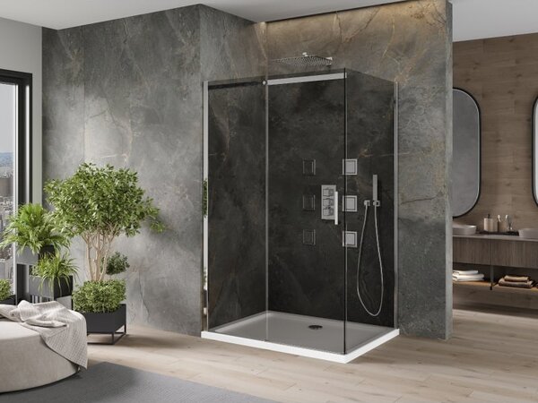 Mexen Omega kabina prysznicowa rozsuwana 100 x 90 cm, grafit, chrom + brodzik Flat, bialy - 825-100-090-01-40-4010