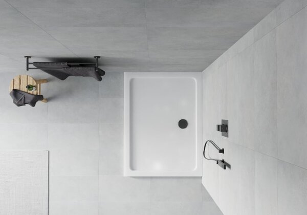 Mexen Flat brodzik prostokątny slim 80 x 70 cm, biały, syfon czarny - 40107080B